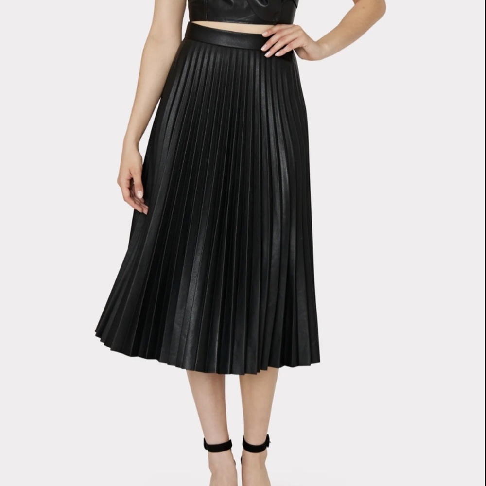 Milly Black Vegan Leather Pleated Skirt
